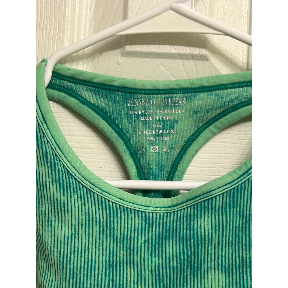 Zenana Outfitters Green Mineral Wash Ribbed Racerback Crop Top NTW-6190A L XL - Picture 5 of 5